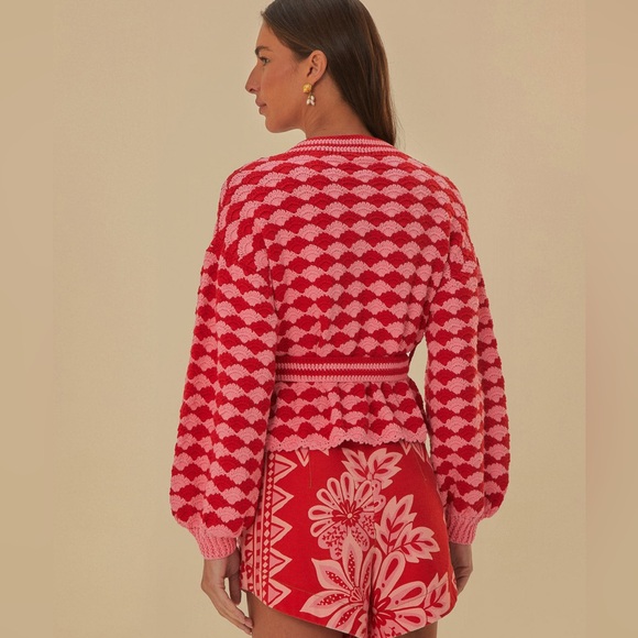 FARM RIO stitch, belted crochet sweater cardigan- size small - Picture 3 of 15